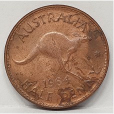 AUSTRALIA 1964 .  HALF 1/2  PENNY . ERROR . WEAK STRIKE ON DATE . PLANCHET FLAW